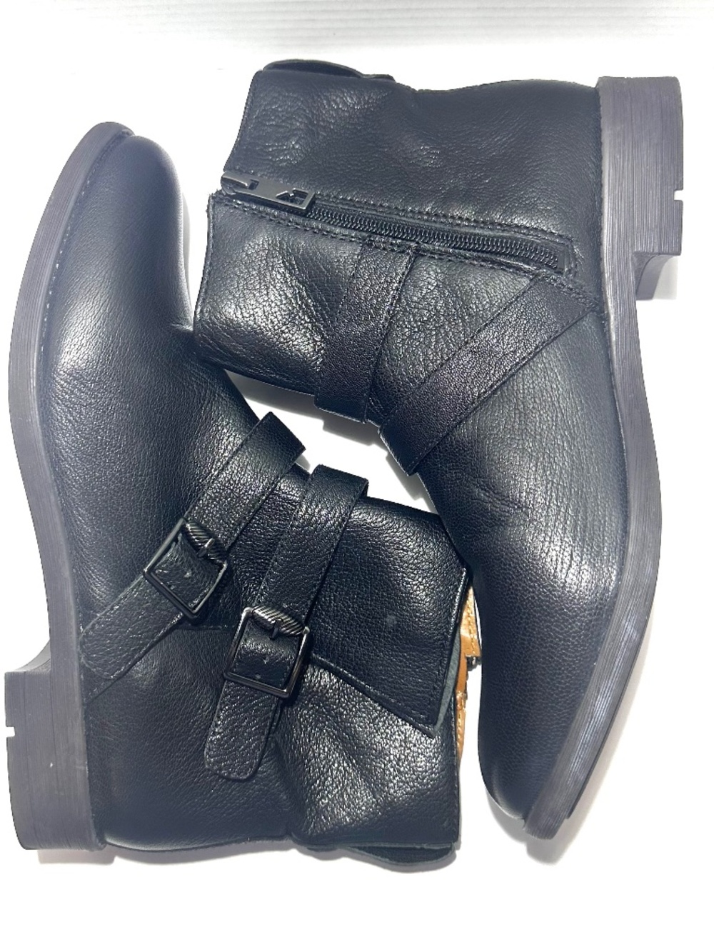 Franco Sarto Mirani Black Leather Biker Style Ankle Boots Size 9